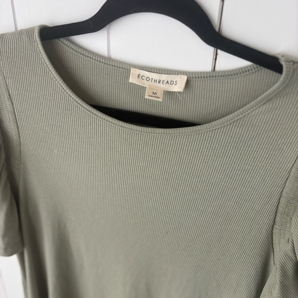 ECOTHREADS Sage Ribbed Flutter Sleeve Shirt Dress Boho Sage Medium - Picture 3 of 7